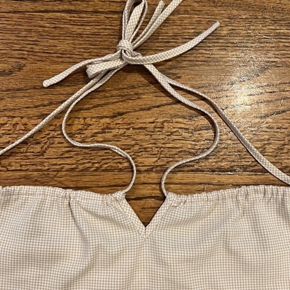 NWOT TAN GINGHAM HALTER CROP TOP - LE LIS SIZE S - Picture 7 of 12